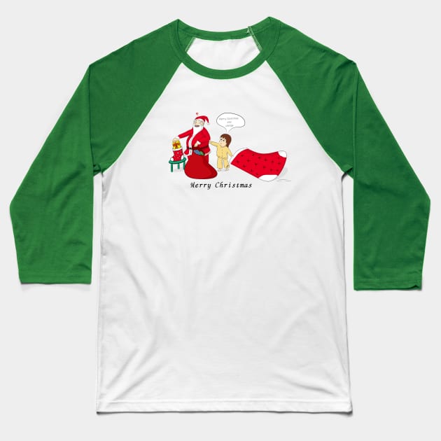 Merry Christmas Santa Claus with a cute little girl Baseball T-Shirt by jessie848v_tw